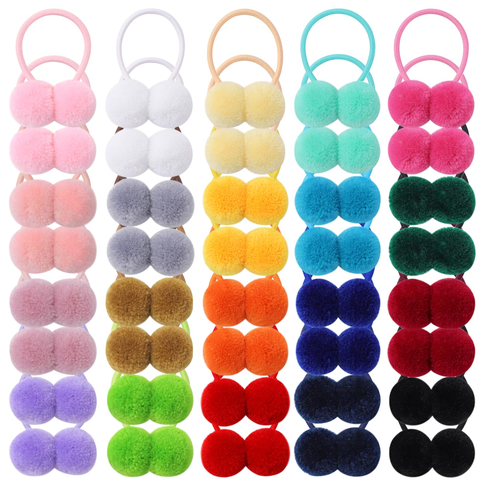 Photo 1 of 40Pcs Girls Hair Accessories - Small Fluffy Pom Ball Elastic Ponytail Holders and Rubber Bands for Baby Girls, Toddlers, Infants