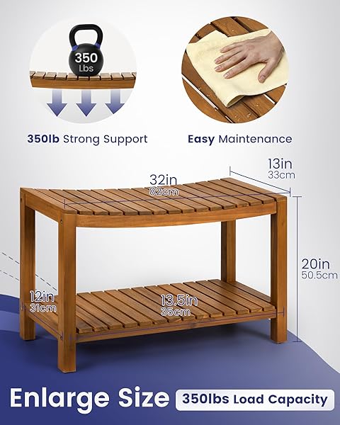 UPOLANA TEAK SHOWER BENCH, 32″ SOLID WOOD SHOWER STOOL FOR INSIDE SHOWER TO SIT ON, WOODEN BATHROOM SHOWER SEAT WATERPROOF