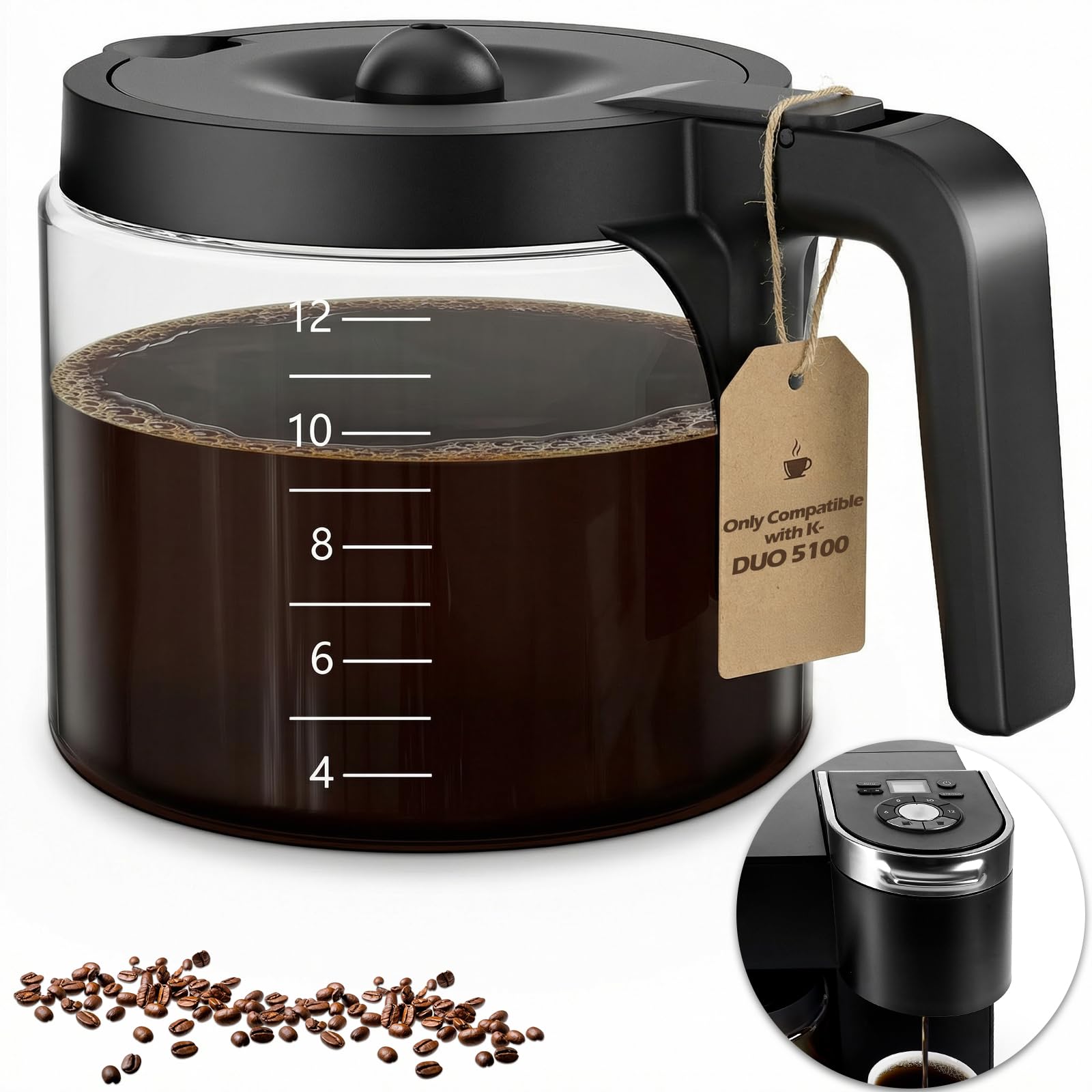 Photo 1 of 12 Cup Coffee Pot Replacement Only Compatible with Keurig K-DUO 5100 Coffee Machine, Carafe Replacement for K-DUO 5100, Durable & Reliable to Restore Brewer Performance