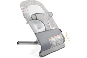 Tiny Marvels Baby Bouncer – Baby Bouncer seat, Infants Bouncy Seat with Music, Compact & Foldable, Machine Washable Seat Pad, Ideal for Newborns 0-9 Months, Max Weight 19.8lbs (Grey)