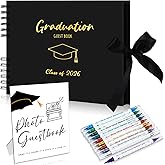 MotiMind 12 Pcs 2026 Graduation Guest Book with Photo Guest Book Sign, 80 Pages Scrapbook Photo Album with DIY Kit Dual Tip Metallic Pens for Party, Exclude Camera(Graduation Cap,Black,10.4 Inches)
