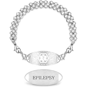 Vivaday Cubic Zirconia Medical ID Bracelet for Women, Custom Engraved Emergency Alert, Stainless Steel Allergy Diabetes Epile