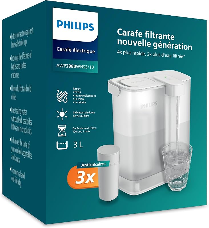 Water Distributeur d’eau filtrée à la demande (3L) – Eau fraîche et propre, 3x filtre Anticalc+ améliorant le goût et réduisant le calcaire et les impuretés, sans BPA — photo 1 sur 8