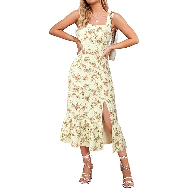 ladies milkmaid dress Milkmaid Women's Summer Floral Split Maxi Dress