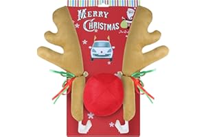 KSaAuto Car Reindeer Antlers Christmas Decorations, Reindeer Car Kit Antlers with Red Nose and Ears, Vans SUVs Trucks Cars Accessories, Funny