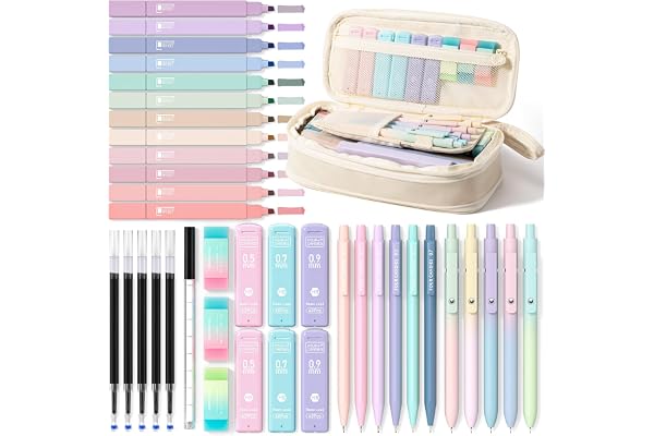 Four Candies School Supplies with Cute Pencil Case, 39ct, Cream | Back to School Stationery Set, Essentials for College & Nur