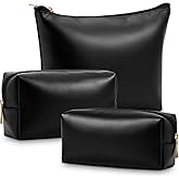 Kigeli 3 Piece Leather Makeup Bag Set for Purse PU Leather Cosmetic Bag Aesthetic Toiletry Travel Purse Organizer Pouch for Bridesmaid Birthday Spring Easter Wedding Valentine Women Gifts(Black)