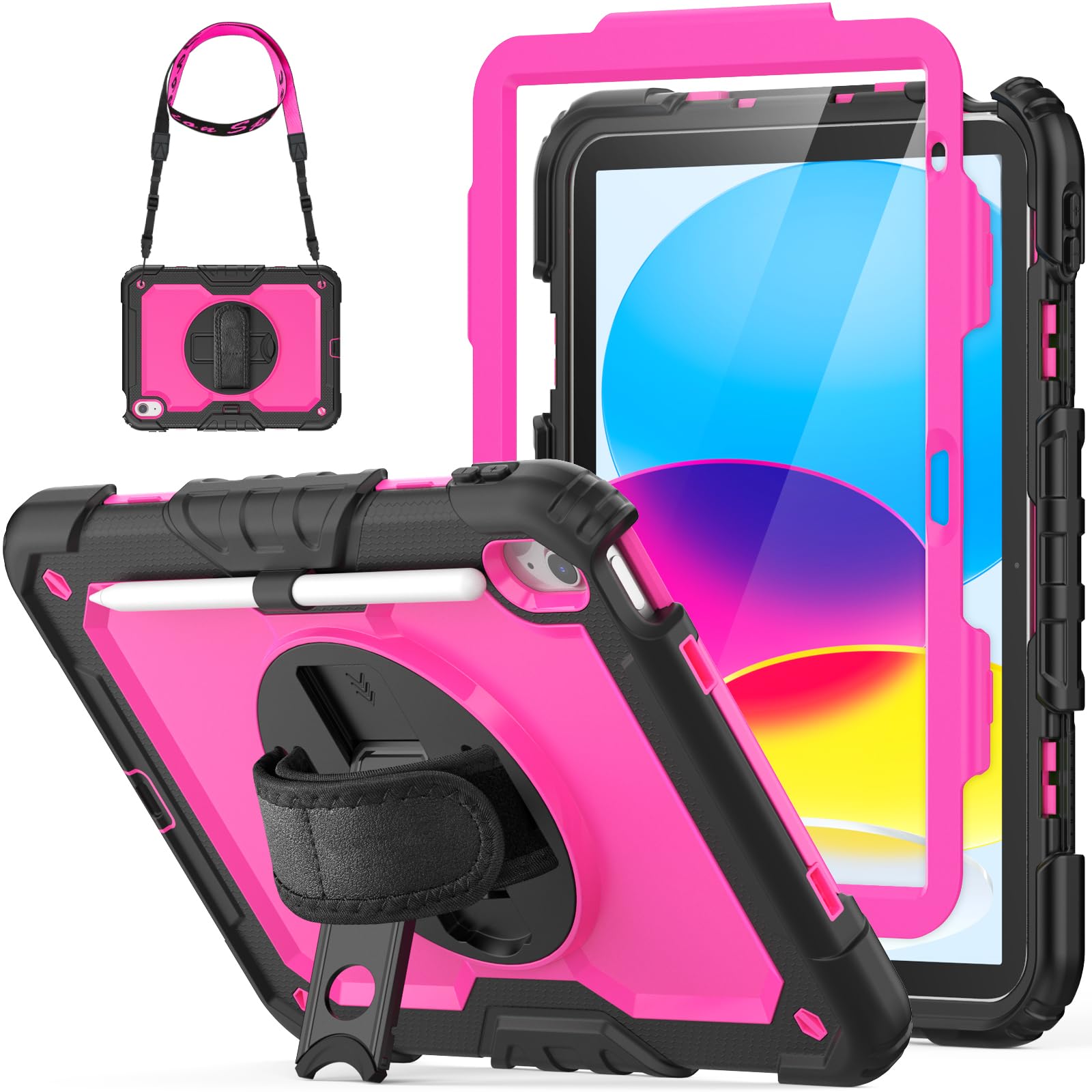 Photo 1 of HXCASEAC Case for iPad (A16) 11th/10th Generation 2025/2022, with Pencil Holder, Screen Protector, Hand Strap, Heavy Duty Protective for iPad 10 Case/ 11-inch A2696/A2757/A2777/A3354/A3355, Rose