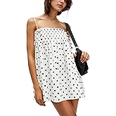 AIHUKOCY Women Polka Dot Sleeveless Square Neck Backless Spaghetti Strap Smocked Flowy Ruched Sexy Mini Cami Dress