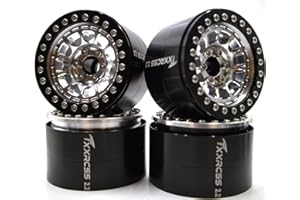 Txxrcss RC 2.2 Aluminum Alloy Beadlock Wheels and Tires Upgrades Accessories Rims for 1/10 SCX10 TRX4RC4WD and D90 RC Crawler Axial Remote Control Car (4pc) (Black Silver)