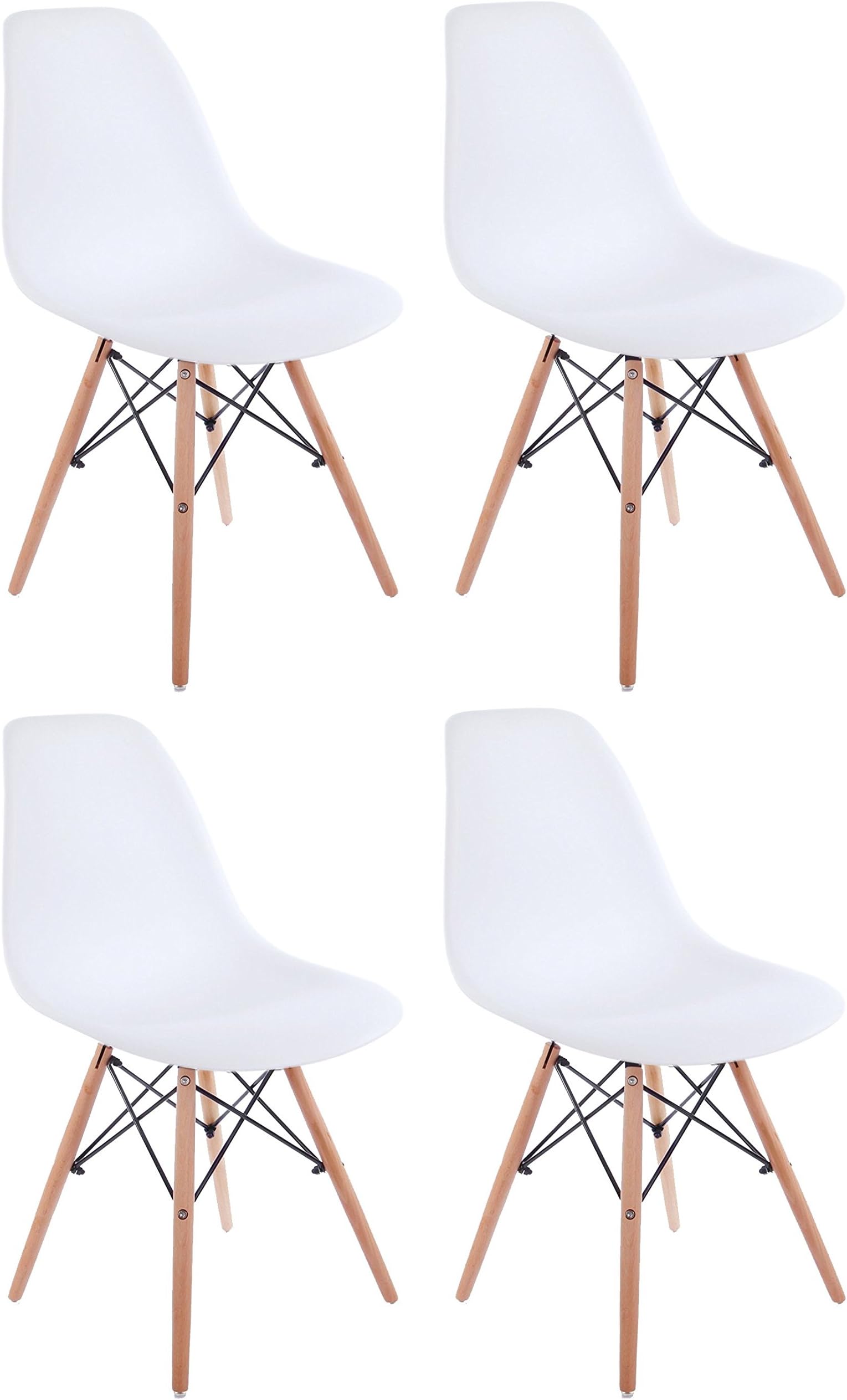 Creation Yusheng Set of 4 Dining Chair with Natural Eiffel Base Wooden Leg Modern Plastic Dining Side Chair, White