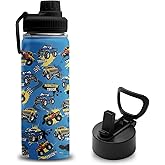 Truck Gifts for Boys, 18 oz Stainless Steel Water Bottles with 2 Lids, Insulated Water Bottle with Straw, Truck Cups for Travel Sports Outdoor, Birthday Christmas Gifts for Boys Truck Lovers