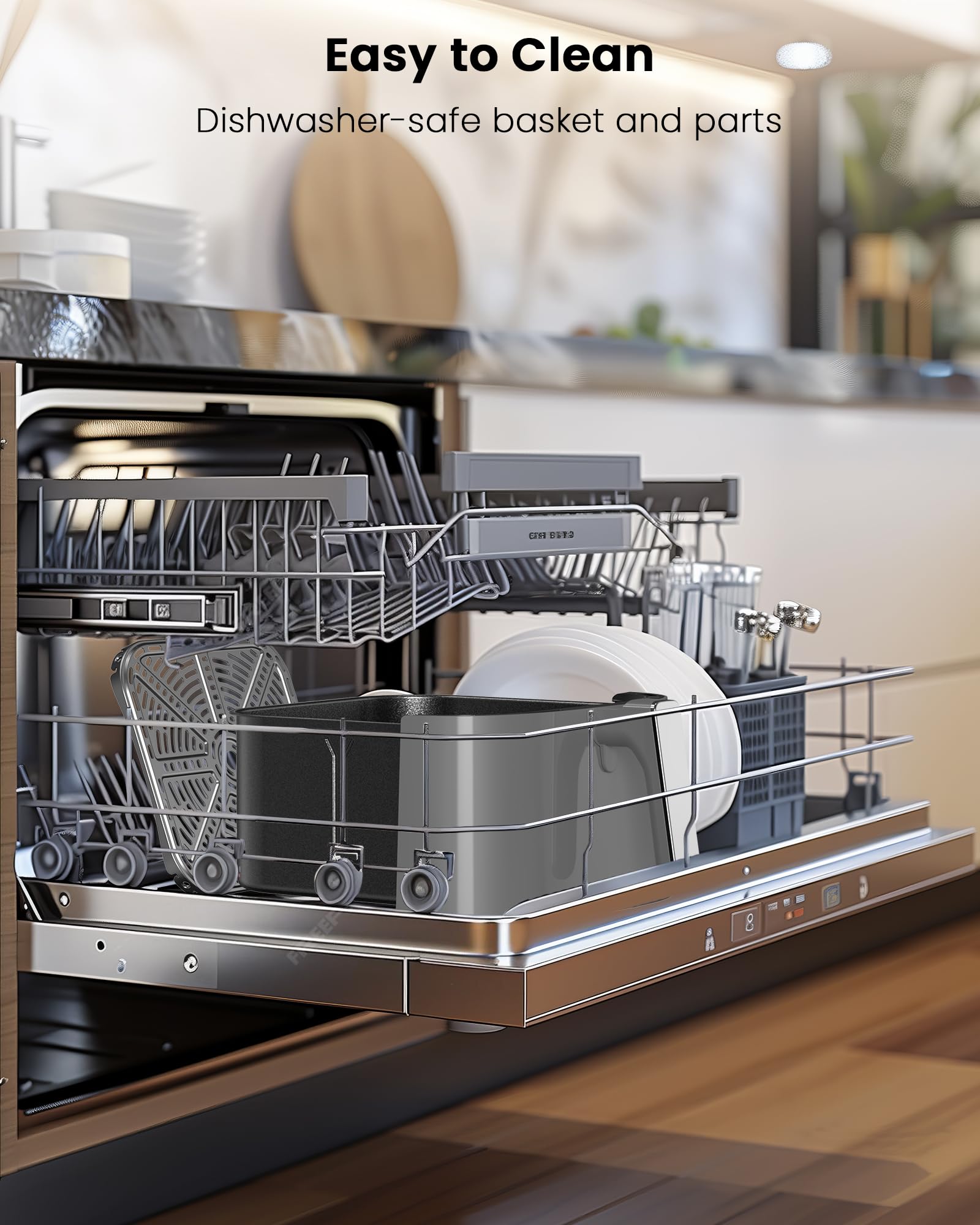 Freidora de aire Nuwave Brio Plus de 8 cuartos, nueva y mejorada, SIN PFAS, 7 funciones digitales de cocción con un solo toque que FREÍR AL AIRE, HORNEAR, ASAR, DESHIDRATAR, TOSTAR, RECALENTAR, PRECALENTAR, 150 ajustes preestablecidos, 50 °F ~ 400 °F (gris frío)