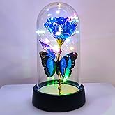 Rose Flower for Mother's Day Ideas, Mothers Day Flowers Gifts for Mom Wife from Daughter Son Husband, Forever Galaxy Rosas Eternas,Light Up Flower In Glass Dome, birthday Butterfly Gifts for women