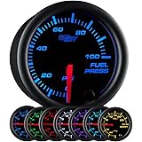 GlowShift Black 7 Color 100 PSI Fuel Pressure Gauge Kit - Includes Electronic Sensor - Black Dial - Clear Lens - for Car & Tr