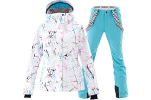 GS SNOWING Women's Ski Jackets and Pants Set Windproof Waterproof Insulated Snowsuit Winter Warm Snowboarding Snow Coat