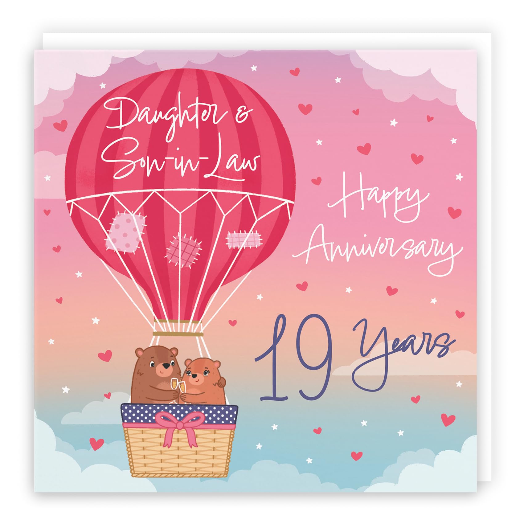 Hunts England - 19th Daughter And Son-in-Law Hot Air Balloon Anniversary Card - Cute Bears - Luxury 19th Anniversary Card For Daughter And Son-in-Law - Daughter And Son-in-Law 19th Anniversary Card — image 1