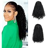 MARJITALER Ponytail Extension for Black Women,12Inch Drawstring Curly Ponytail Extension,Synthetic Short Afro Kinky Curly Ponytail Extensions HairPiece for Daily Use (1B, 12Inch)