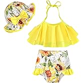 LYSMuch Toddler Baby Girl Bikini Swimsuit Set 3 Piece Bathing Suit with Hat