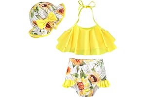 LYSMuch Toddler Baby Girl Bikini Swimsuit with Hat Baby 3 Piece Swimsuit Set