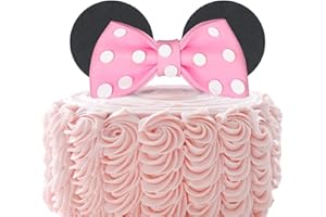 ERWEICET Mouse Cake Topper Pink Bow and Ears Party Supplies Decorations for Baby Girl Birthday