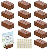 Worown 12 Pcs Mini Wooden Place Card Holders, Small Wooden Table Number Stands, Name, Price Tags Stands for Party Buffet, Wedding, Cafe Bar, Dining Room ( Brown-Includes Adhesive Stickers)