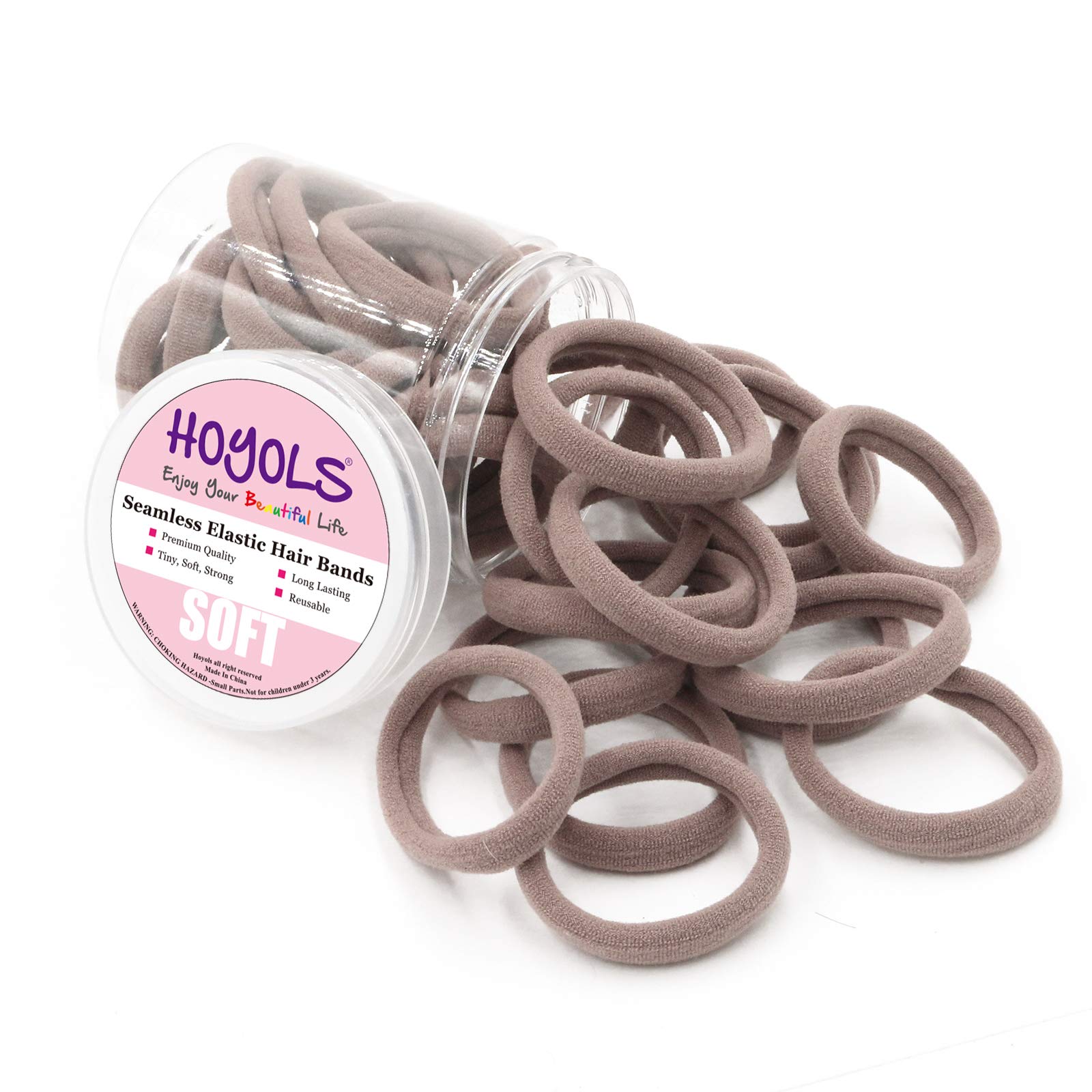 HOYOLS 1.6-Inch Large Elastic Hair Ties, Soft Nylon Fabric Ponytail Holders for Women, No Damage & Slip Hairbands for Thick Heavy Curly Hairstyling, 50 Pcs (Caramel)