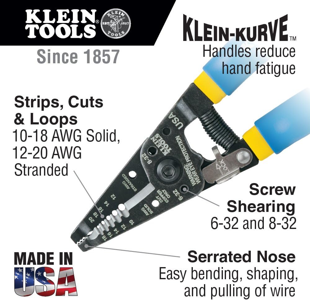 Klein Tools 11055 Wire Cutter and Wire Stripper, Stranded Wire Cutter, Solid Wire Cutter, Cuts Copper Wire - Wire Stripping Tool - 