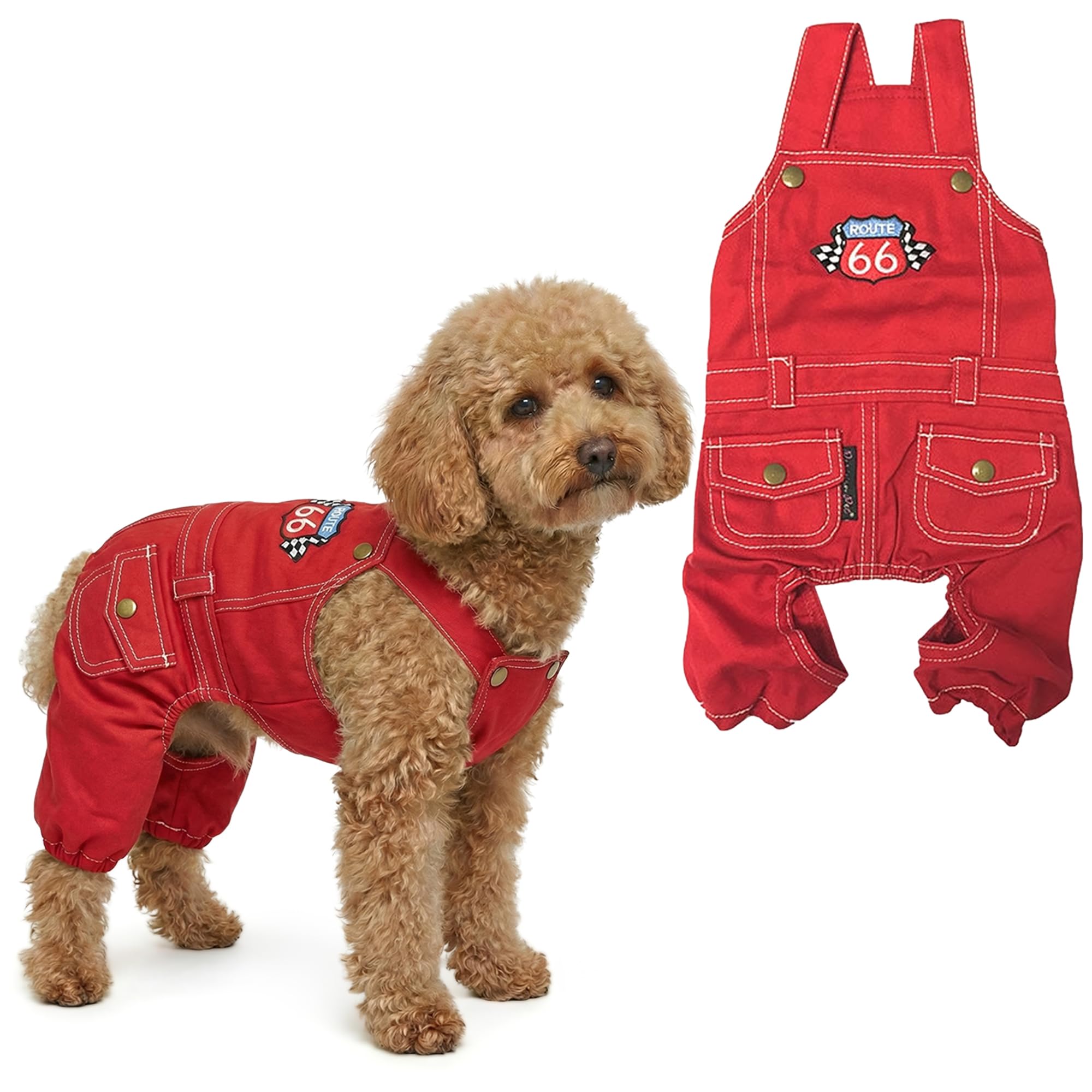 Parisian Pet Dog Clothes Cat Apparel Outfits Route 66 Jumpsuit, L