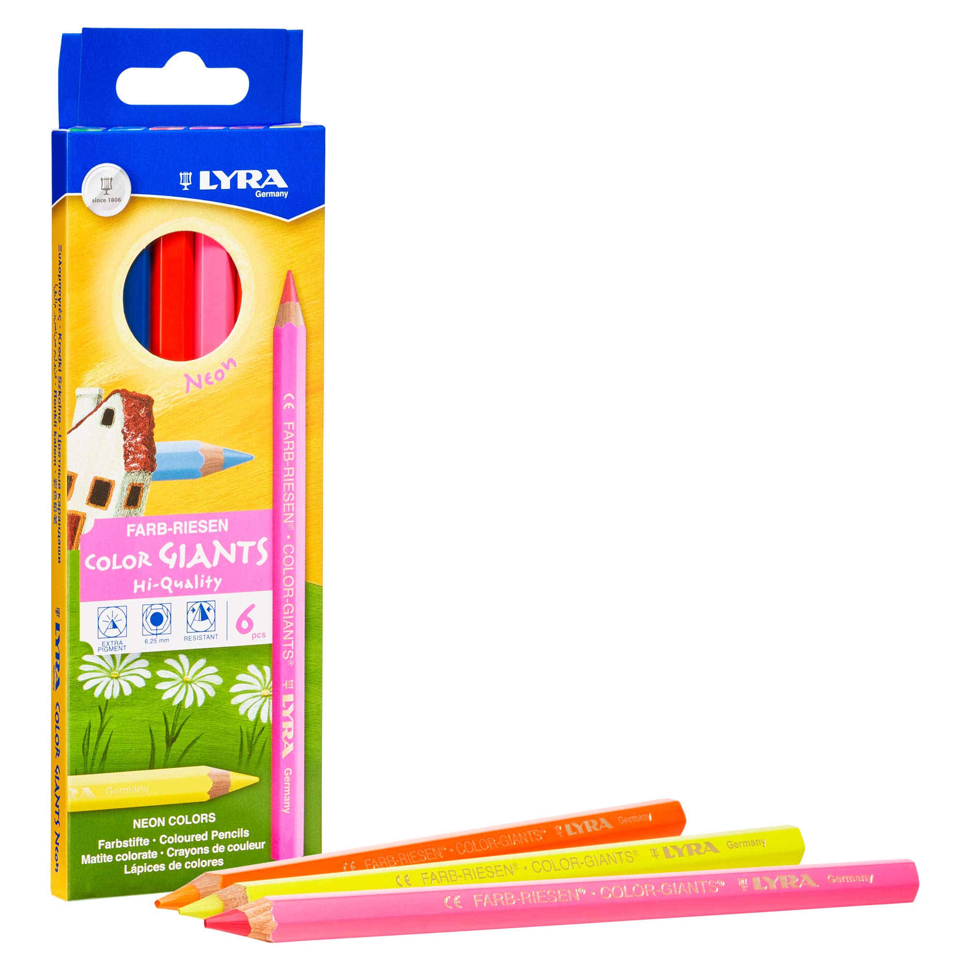LYRA Color Giants Wooden Large Colouring Pencils, 6 Assorted Colours, Neon Colours, Ideal for Children & Schools — image 1