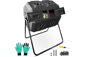 BIOGRN Compost Bin, Outdoor Composter, 43 Gallon Heavy-Duty Outdoor Dual Chambers Rotating Tumbler Composter Bin BPA Free for Patio, Garden,Yard, Green, Easy Setup, Fast Creation of Fertile Soil