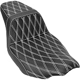 HCmotorku Two-Up Seat Fit for Harley Touring 2024-Up | White Stitching, One-Piece Driver and Passenger Seat, Fits 2023 CVO Street Glide, CVO Road Glide and 2024-Up Touring