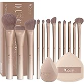 DUcare 14pcs Makeup Gift Set,12Pcs Coffee Series Makeup Brush set with 2pcs Makeup Sponges Foundation Blending Face Powder Blush Eye Shadows Brushes