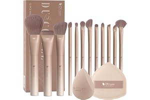 DUcare 14pcs Christmas Makeup Set,12Pcs Coffee Series Makeup Brush set with 2pcs Makeup Sponges Foundation Blending Face Powder Blush Eye Shadows Brushes