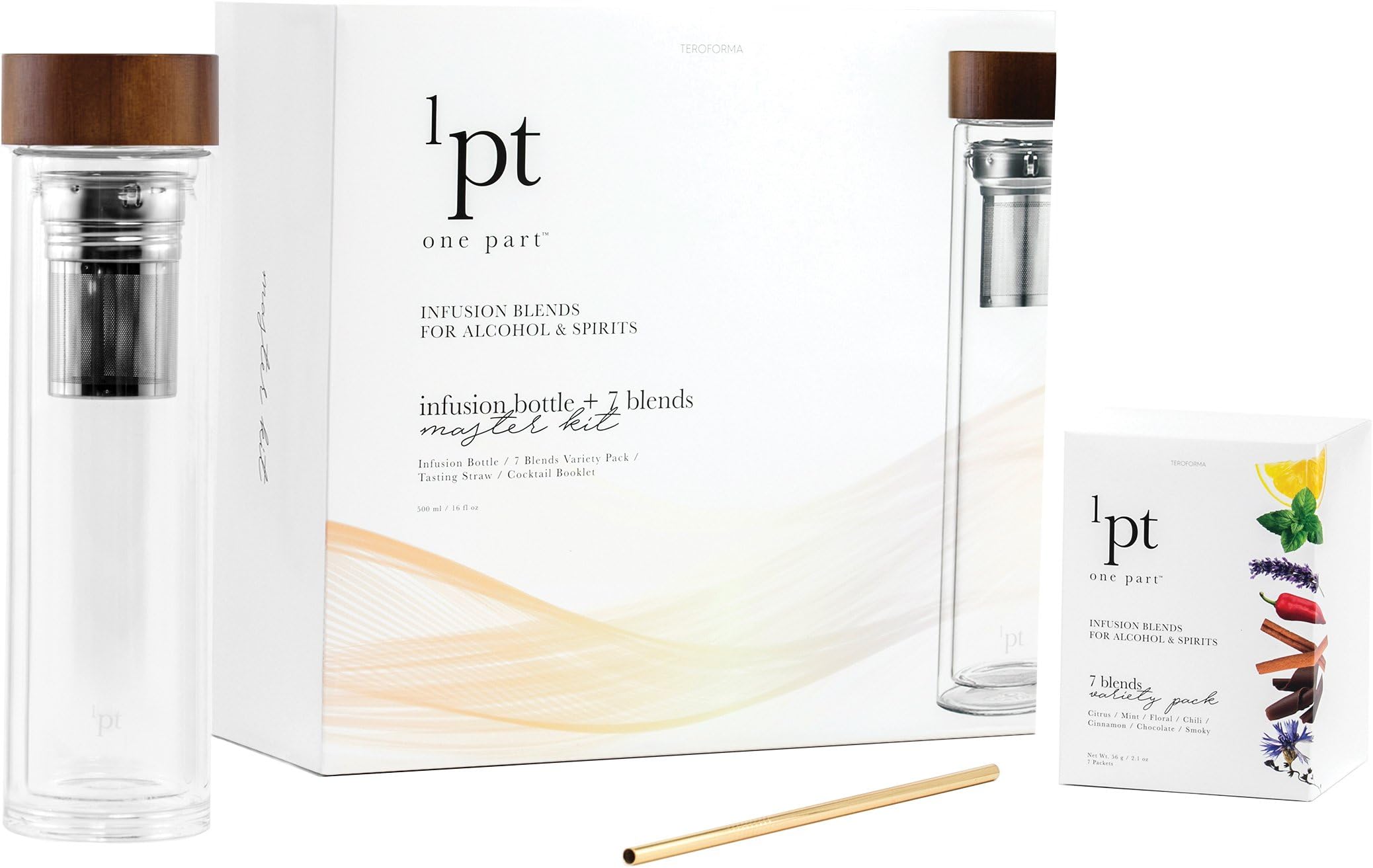 1pt Cocktail Infusion Master Kit - Craft Cocktail Home Bar Infuser Kit w/ Infusion Bottle & Infusion Blend Variety Pack, 9 Piece Set