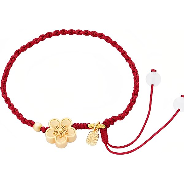 Bracelet Japonais Avec Masque De Renard Sakura Et Cloche - Demi-corde Rouge, Demi-chaîne