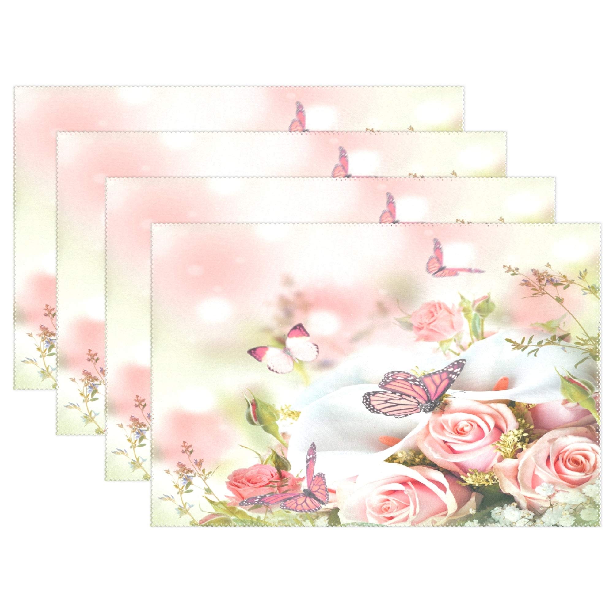 Placemats Butterfly Floral Spring Place Mats Dining Table Mats Christmas Decoration 4pcs