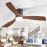 addlon 52 inch Ceiling Fans with Lights, Low Profile Ceiling Fan with Light and Remote Control, Flush Mount, Reversible, 3 Wood Blades, 3CCT Dimmable, Black Walnut Ceiling Fan for Indoor/Outdoor Use