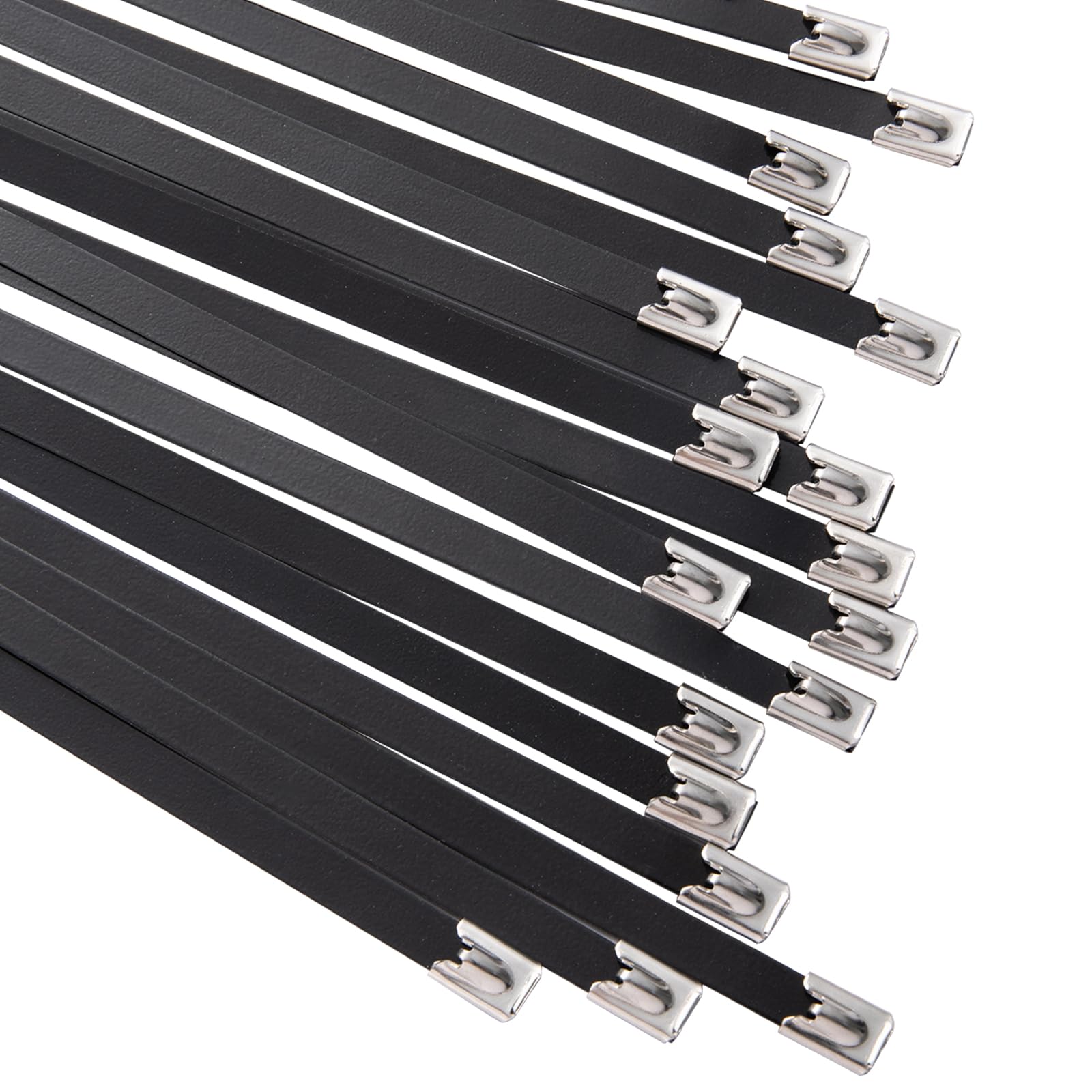 OFFO Black Zip Ties Made of Metal 7.9 * 300mm Premium Heavy Duty Stainless Steel Wire Multifunctional Locking Exhaust Wrap Flexible Durable 100Pcs