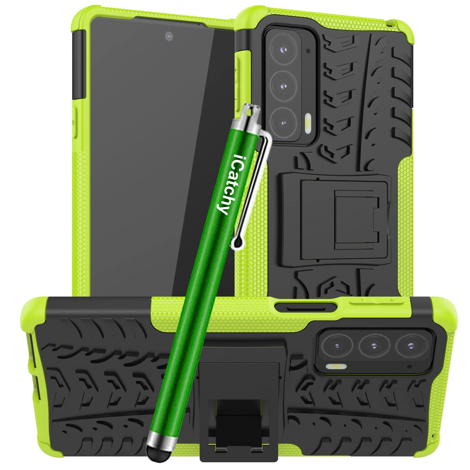 iCatchy for Motorola Edge 20 Case Heavy Duty Hard Tough Dual Layer Hybrid Shockproof kickstand Cover (Lime)