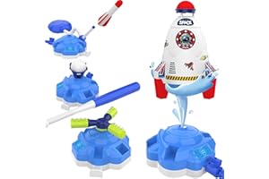 GROWSLAND 4-in-1 Sprinkler Rocket Launcher for Kids, DIY Outdoor Water Toys for Kids, Summer Garden Lawn Toys & Birthday Gift for Girls Boys Age 3-12 Years Old