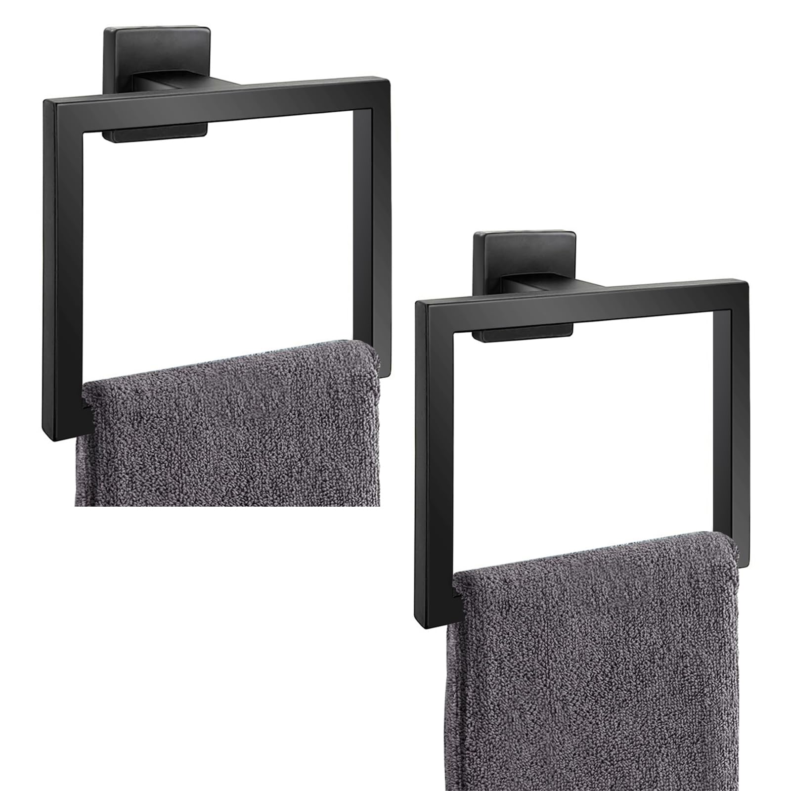 Photo 1 of 2-Piece Matte Black Square Towel Ring,Modern Hand Towel Holder for Bathroom,SUS304 Stainless Steel Towel Hangers Wall-Mounted