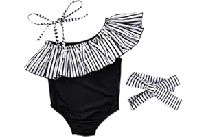 HINTINA Toddler Baby Girls Ruffles Bikini One Piece Swimsuits Floral Off Shoulder Swimwear Beach Bathing Suit