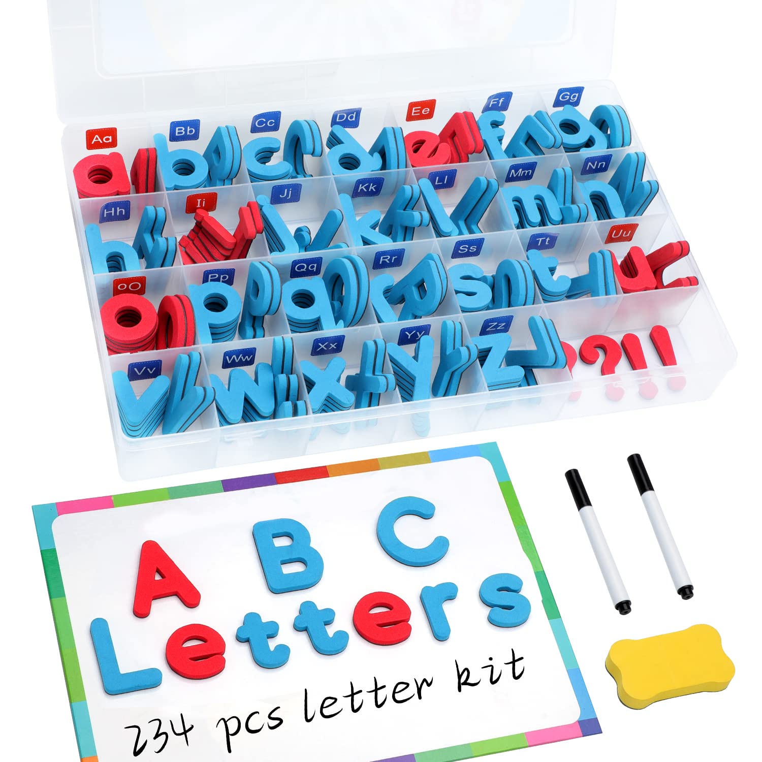 RASSE Magnetic Alphabet Letters 234 Pcs Foam Educational Alphabet Refrigerator Magnets