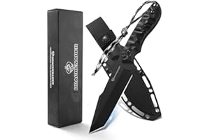 DRACHENADER Tanto Fixed Blade Knife with Sheath, Tactical Knife for Men Survival Full Tang Design (E-Full Black)