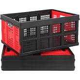 Shineyaplus 55L Collapsible Storage Bins with Handle 3 Packs, | Stackable Platic Storage Crates for Organizing Tools, Books, Food, Drinks, Camping &amp; Home