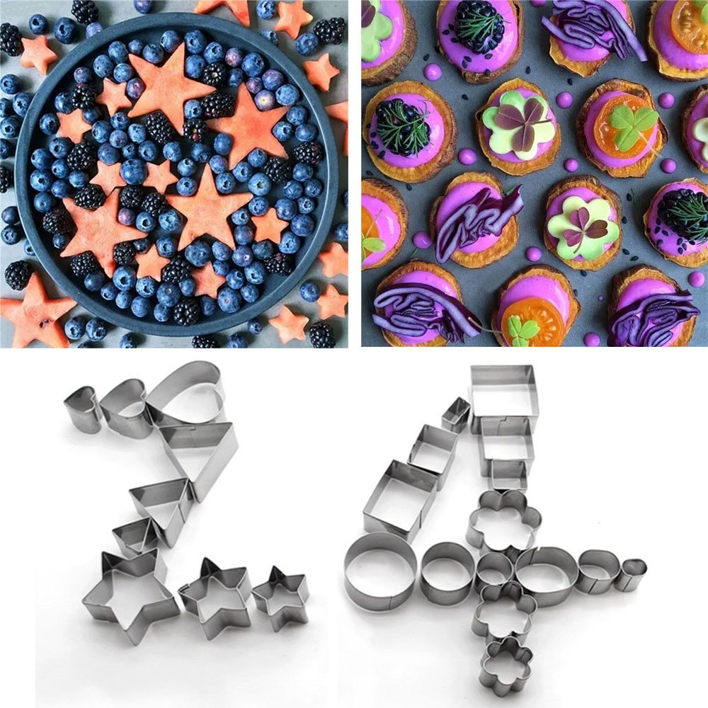 Ertek Biscuit Cookie Cutters Set- 24 Pieces Small Assorted size Stainless Steel Plain Edge Geometric Cutters for Kitchen, Baking, Dessert Plating Design and Molding Cake Decoration