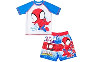 Marvel Raglan Rash Guard and Swim Trunks UPF 50+ Outfit Set Toddler to Big Kid Sizes (2T - 18-20)