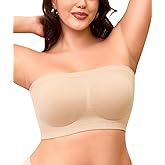 Strapless Bra for Women No Slip Silicone Grip Bandeau Bra with Fixed Pads Convertible Tube Top Bra with Fabric & Clear Straps