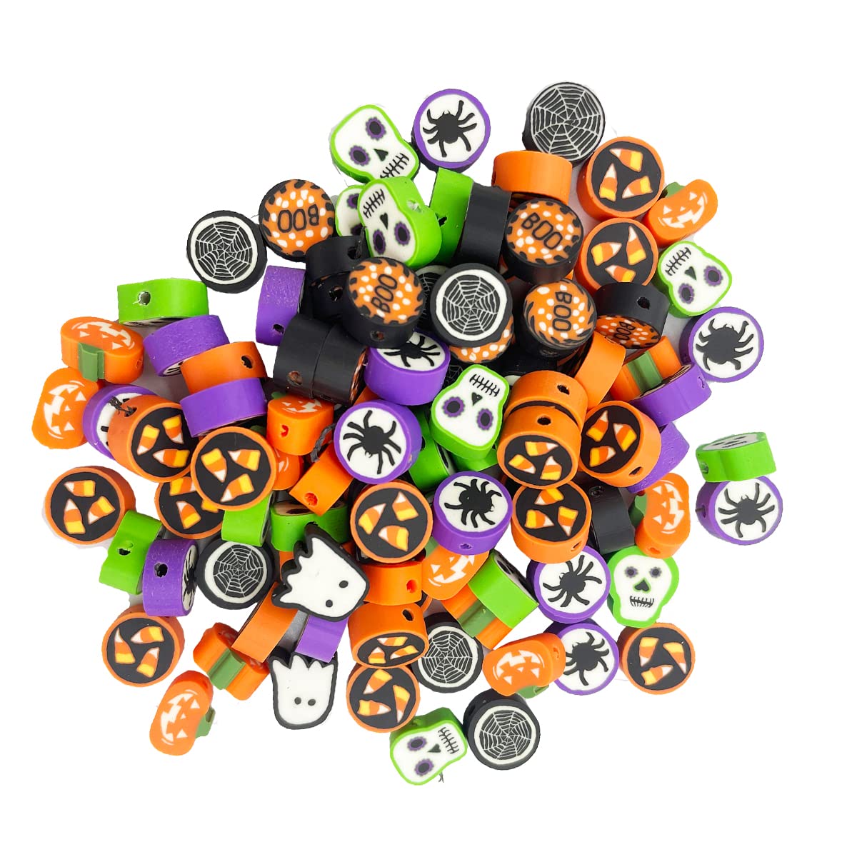 Photo 1 of 100 Pcs Halloween Handmade Polymer Clay Beads, 10mm Ghost Pumpkin Spider Polymer Clay Spacer Beads for Women Jewelry Making DIY Charms Bracelet Necklace Hair Clip Accessories Handmade Craft